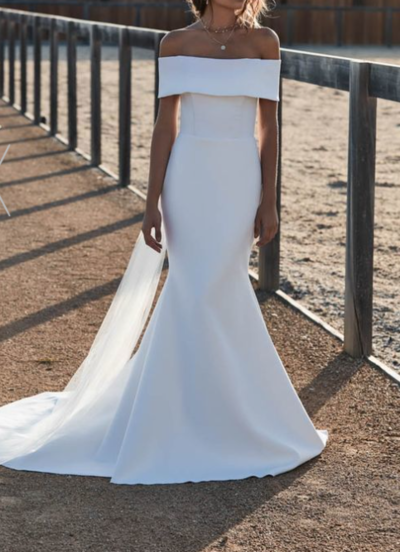 Romantic Wedding Dress,Satin Wedding Dresses,Off the Shoulder Prom Dresses,Mermaid Prom Gown,49