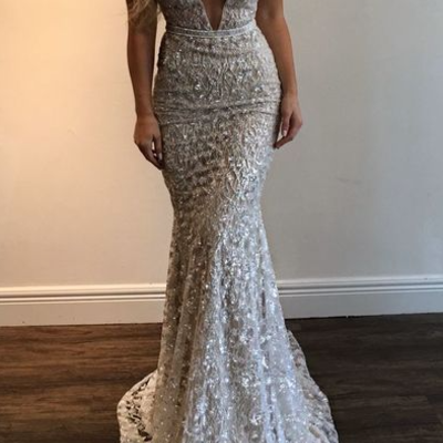Sexy v-neck mermaid prom dresses,beading evening dresses,spaghetti long dresses,59