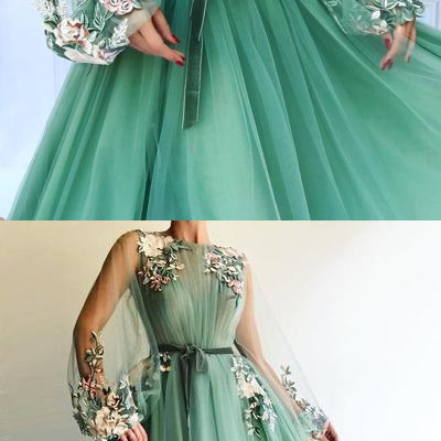 Charming green prom dress with appliques long evening dress,60 - Thumbnail 5