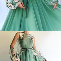Charming Green Prom Dress with Appliques Long Evening Dress,60 - Thumbnail 2