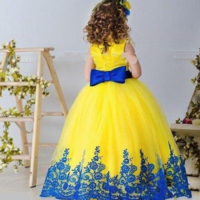 Yellow Girls Pageant Dresses Gowns Appliques Sash Bow Ball Gown Flower Girl Dresses For Wedding Floor Length Girls Birthday Princess Dress,63 - Thumbnail 1