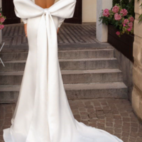 Delicate Satin Wedding Dresses with Full Sleeve Open Back Wedding Gowns with Big Bow,71 - Thumbnail 1