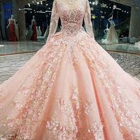 Long Sleeve Appliques Tulle Quinceanera Dresses with Flower, Elegant Beaded Ball Gown Prom Dresses, Formal Evening Dress,73 - Thumbnail 2