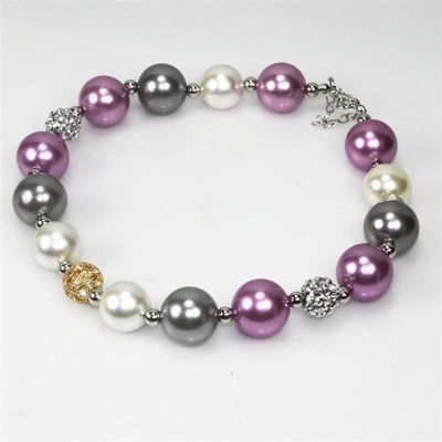 Purple, Gray and Ivory Chunky Bubblegum Beaded Necklace