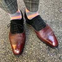 Pure Handmade Genuine Brown Leather & Black Suede Lace up Shoes for Men's - Thumbnail 4