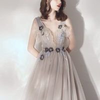 Cute v neck tulle long prom dress evening dress - Thumbnail 3