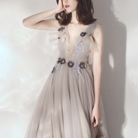 Cute v neck tulle long prom dress evening dress - Thumbnail 4