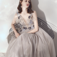 Cute v neck tulle long prom dress evening dress - Thumbnail 7