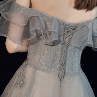 Shiny tulle long prom dress A line evening dress - Thumbnail 6