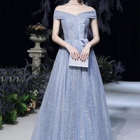 Shiny tulle long A line prom dress evening dress - Thumbnail 6