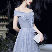 Shiny tulle long A line prom dress evening dress - Thumbnail 1