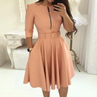 Slim Zipper Long-Sleeved Dress - Thumbnail 1
