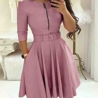 Slim Zipper Long-Sleeved Dress - Thumbnail 2