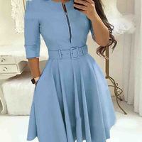 Slim Zipper Long-Sleeved Dress - Thumbnail 3