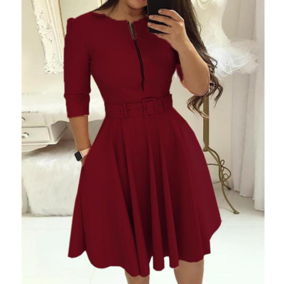Slim zipper long-sleeved dress - Thumbnail 3