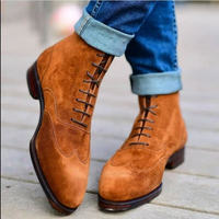 Brown Wingtip Ankle High Adult Boot,Men's Handmade Lace Up Boot,Formal Wear Boot - Thumbnail 1