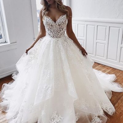 Beautiful v-neck lace bridal dress,backless wedding gowns,tulle wedding dress,819