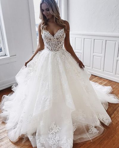 Beautiful V-Neck Lace Bridal Dress,Backless Wedding Gowns,Tulle Wedding Dress,819