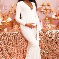 Mermaid Sash V-neck Long-sleeve Baby Shower Prom Dresses,823 - Thumbnail 1