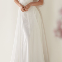 White Chiffon Lace Appliques Wedding Dress Off Shoulder Spaghetti Straps Sheath Bridal Dress Long Prom Dress,824 - Thumbnail 1