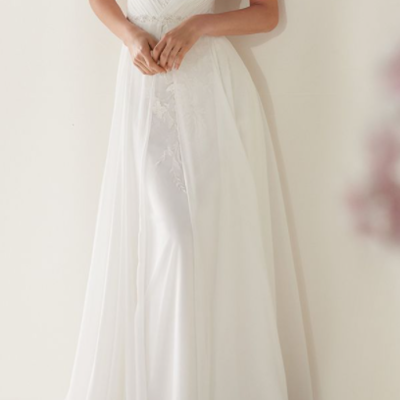 White chiffon lace appliques wedding dress off shoulder spaghetti straps sheath bridal dress long prom dress,824