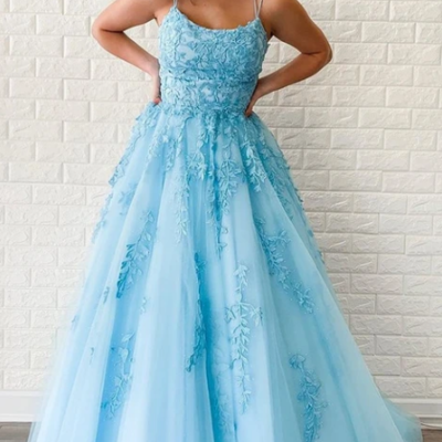 New style amazing light blue prom dress with lace,graduation school party gown,826