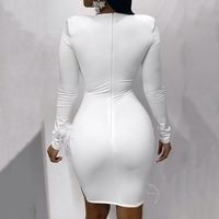 Solid Color White Splicing Deep V-Neck Dress - Thumbnail 1