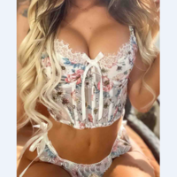 Women'S Lace Vest Print Underwear Set - Thumbnail 1