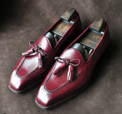 New Burgundy Tassels Loafer Leather Shoes
