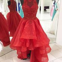 Burgundy Sleeveless High Low Prom Dresses,Lace Graduation Dresses,83 - Thumbnail 2