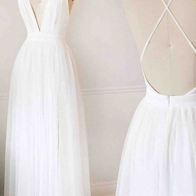 White prom dresses,long prom dresses,backless prom dresses,a-line tulle prom dresses,prom dresses for teens,elegant prom dresses,pretty prom gowns,84