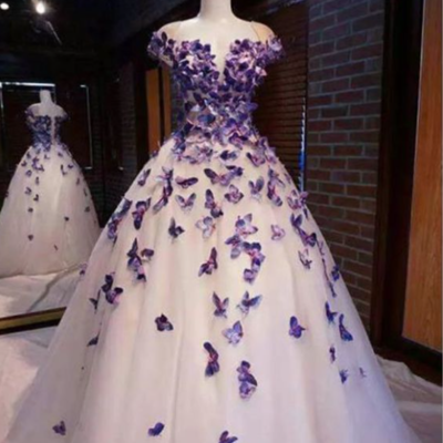 Purple butterfly appliques ball quinceanera dress birthday party sweet 16 gown,,95