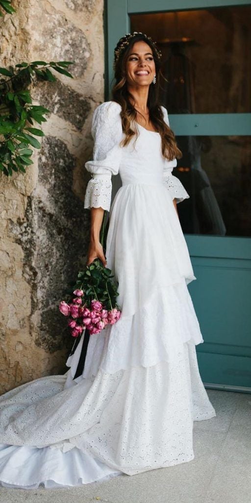 Boho Wedding Dress , Vintage A-line Bohemian Backless Gown 2020 with Balloon Sleeves,96