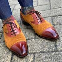 Pure Handmade Tan Suede & Brown Shaded Leather Lace up Shoes for Men's - Thumbnail 1
