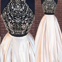 Charming Two Piece Evening Dress High Neck A Line Prom Dresses Lace Sleeveless Prom Dress With Pockets,106 - Thumbnail 2