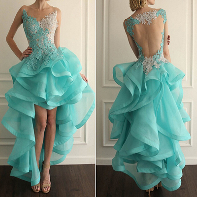 High low ruffle prom dresses,organza hi lo dress ,long homecoming dresses 2021 custom fit prom dresses,107