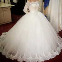 Lace long sleeves tulle ball gowns wedding dresses off the shoulder,112 - Thumbnail 1