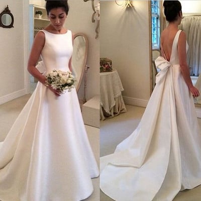 New length satin backless with bowknot wedding dresses elegant vintage women wedding gown,113 - Thumbnail 5
