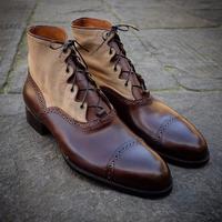 New Handmade Tweed & Dark Brown Leather Ankle Boots for Men's - Thumbnail 4