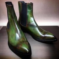New Handmade Chelsea Pure Leather Green Shaded Ankle Boots for Men's - Thumbnail 1