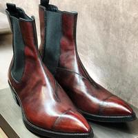 New Handmade Chelsea Pure Leather Brown Shaded Ankle Boots for Men's - Thumbnail 1