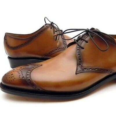 New pure handmade tan shaded leather lace up brogue shoes for men's