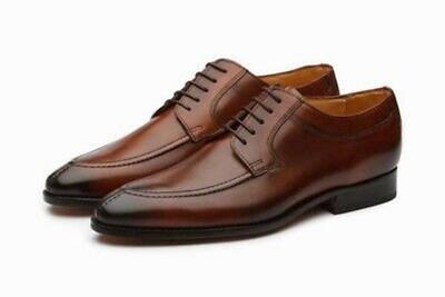New Pure Handmade Dark Tan Shaded Leather Lace up Dress Shoes for Men's
