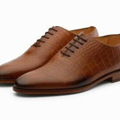 New pure handmade tan shaded crocodile leather lace up dress shoes for men's