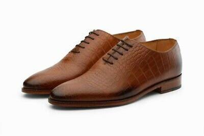 New Pure Handmade Tan Shaded Crocodile Leather Lace up Dress Shoes for Men's