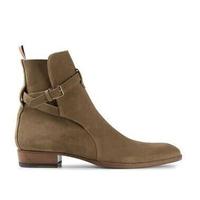 New Handmade Ivory Suede Leather Ankle Strap Boots for Men's - Thumbnail 4