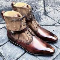 New Handmade Camel Suede & Tan Shaded Leather Ankle Boots for Men's - Thumbnail 1