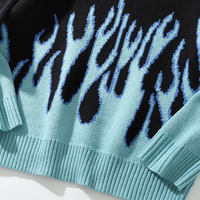 Black Pink Vintage Fire Flames Loose Oversized Long Sleeve Knit Sweatshirt Sweater Pullover Jumper E-Girl Kawaii Korean Japanese Harajuku Streetwear - Thumbnail 7