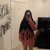 Black Pink Vintage Fire Flames Loose Oversized Long Sleeve Knit Sweatshirt Sweater Pullover Jumper E-Girl Kawaii Korean Japanese Harajuku Streetwear - Thumbnail 8
