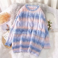 Pastel Rainbow Tie Dye Stripe Loose Oversize Knit Long Sleeve Sweatshirt Sweater Pullover Jumper E-Girl Kawaii Korean Japanese Harajuku Streetwear - Thumbnail 1